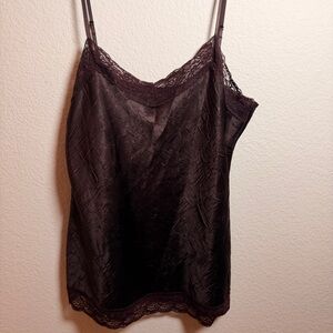 Self Esteem Brown Lace Camisole Satin Slip Top Y2K Coquette Layering Cami